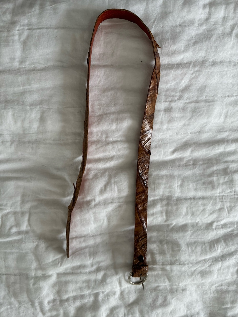 Brown animal skin Textured Leather Belt with Metal Ring